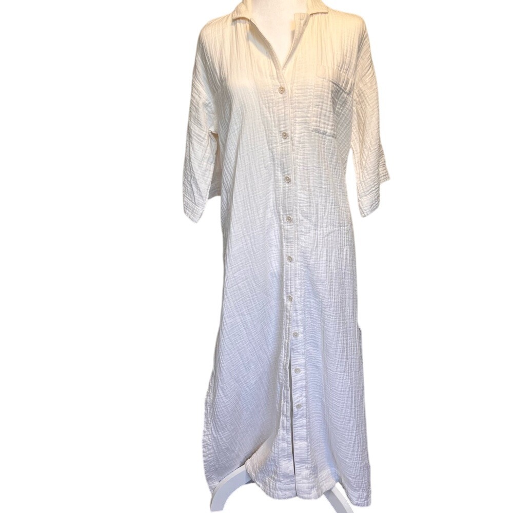 Madewell Dress XS Extra‎ Small Cream Gauze Button Front Midi Casual